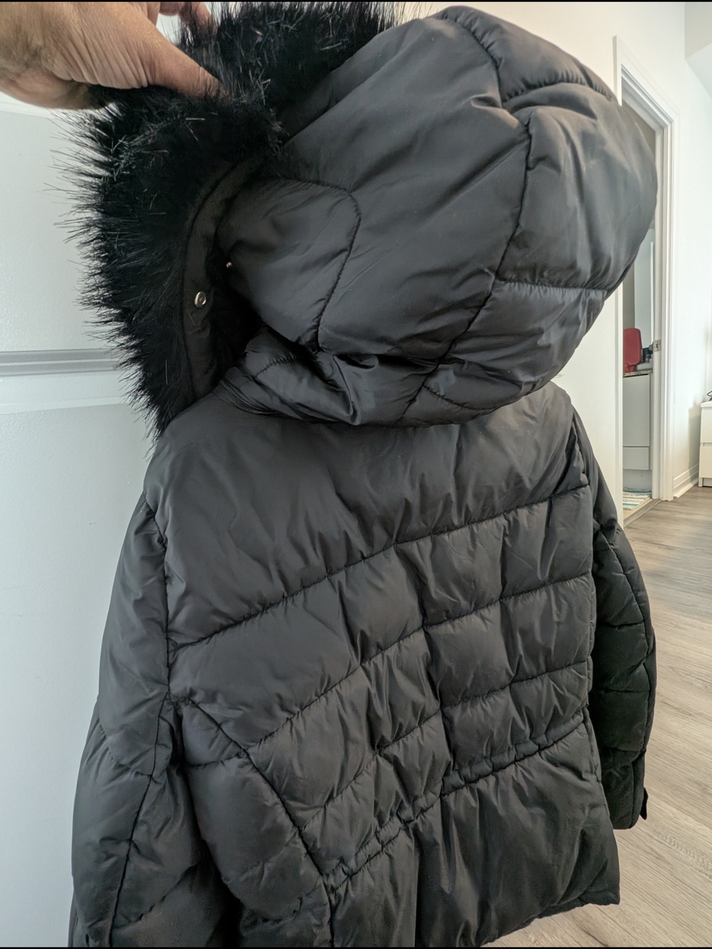Zara TRF Black Faux-Fur Trim Puffer Coat